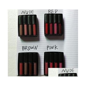 Kit de batom líquido de brilho labial The Red Nude Brown Pink Edition mini fosco 4pcs/conjunto 4 x 1,9 ml entrega de gotas de saúde maquiagem de beleza lábios OTXSB