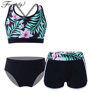 Da bagno da bagno adolescente ragazza stampata costiera costume da bagno cross top con pantaloncini set di piscina in piscina parco d'acqua del costume da bagno d240521