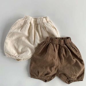 Summer Toddler Boys Girls Shorts Solid Linen Cotton Knee Length Casual Loose Half Pants Bloomers for Kids L2405