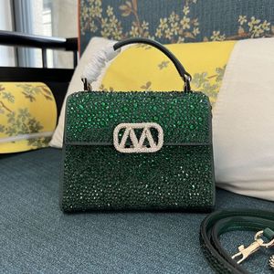 Мини-сумочка vsling с стразами дизайнерская сумка для женщин роскошная мода классическая зеленая верхняя ручка сумки для плеча платиновых логотипов.