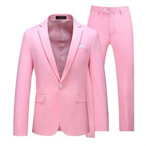 Ternos masculinos blazers masculinos de moda rosa masculino de baile de criação slim fit blazer noivo casamento smokets jackets calças de vestido homme 2 dhgiz