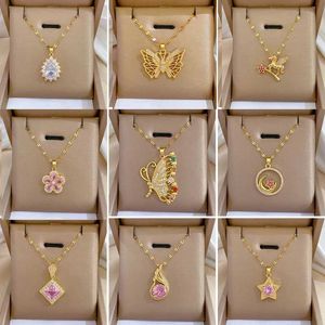 Pendant Necklaces OIMG 316L stainless steel gold-plated charming rhinestone butterfly pendant necklace suitable for womens luxury jewelry d240522