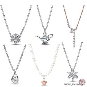 Fashion S Sterling Sier Drop-shaped Teapot Snowflake Square Pendant Necklace Fit Original Beads DIY Gift