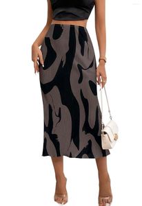 Gonne femminile 2024 Summer High Waist Stampa grafica Una linea pieghettata per le donne alla moda Trendy Plisse Midi Skirt