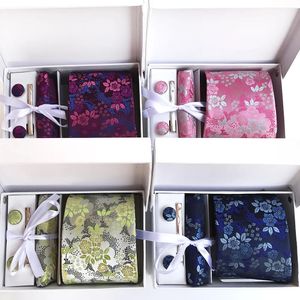 Luxury Tie Set Gift Box for Men Paisley Floral Silk Baty Squares Pocketes Cufflinks Clipes de gravata