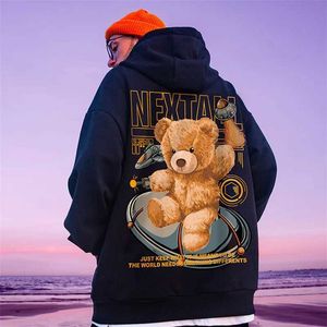 Herrtröjor tröjor Autumn Mens Hip Hop Bear Graphic Hoodie 2022 Cartoon Casual Super Dalian Hoodie Street Fashion Sportwear Japan Y2K Clothing Q240521