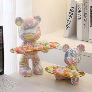 Action Toy Figures Resin colored hand-painted violent bear tray candy key storage cute car holder food snacks fruit resin home decoration H240522