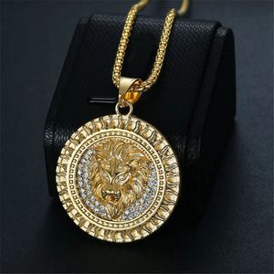 Hip -Hop -Hop -Out -Löwenkopf -Anhängerketten für Männer 14K Gold Tier Halsketten Männlicher Blingschmuck