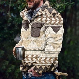 Men's Hoodies Sweatshirts Fluffy mens jacket and Coats Western ethnic style printed double-sided wool winter sweatshirt with thickened plush hoodie Q240521
