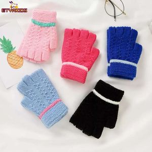 Jacquard Knitted Winter Warm Half Finger for Students Writing Kids Fingerless Gloves Children Boys Girls 4-8T L2405