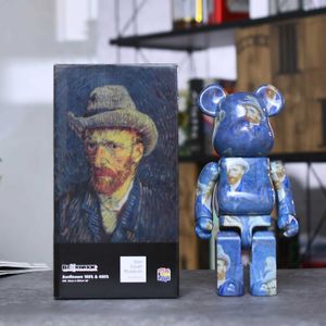 Action Toy Figures 28cm Bearbrick Van Gogh 400% Violent Bear Starry Night Sky Statue Decoration Display Tidal Hand Anime Blind Box Gift H240523