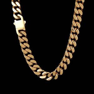 Högkvalitativ rostfritt stål smycken 18K guldpläterad fjäderlås 4 sidor polerad kubansk kedjehalsband män hiphop kedja halsband 1,5 cm bred