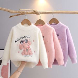 3-11Y Nowe zimowe ubrania dziewczynki Dzieci Kreskówki Dog Knit Sweter Księżniczka Knitwear Długie rękaw Bawełniane topy GY10281 L2405