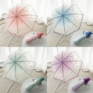 Korean paraply vikande söt mini färsk enkel Sen -serie trifold körsbärsblom transparent japansk 240514