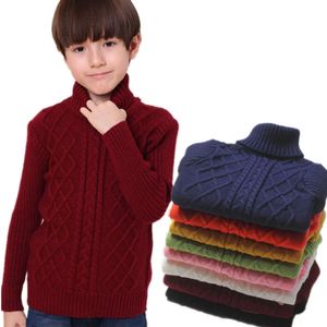 Barnens pullover tröja 2020 Autumn Winter Children's Sticked High Collar Sweaters for Boys Girls 90-160 cm Wear Child DWQ838 L2405