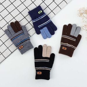 Children For 5-12 Years Knitted Autumn Warm Split Finger Color Matching Winter Outdoor Playing Boys Gloves L2405