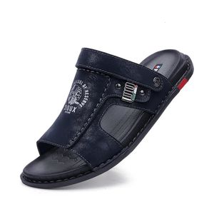 Mens verão Sandálias de couro genuíno clássicas Roman Men Shoes Shoppers Soft confortável homens não deslizam a pé de pé mais tamanho 47 240520