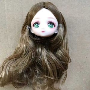 Dockor Glass Eye Doll Head Diy Doll Form 1/6 Doll Toy Colored Long Hair Star Anime Eye Doll Toy Girl Dressing Gift S2452202 S2452201