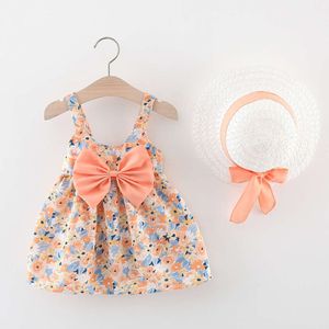 2PC/set kwiaty sukienki Baby Girl Modna moda dziecięce ubrania na plażę gładki sukienka dla dzieci + kapelusz 0 do 3 lat