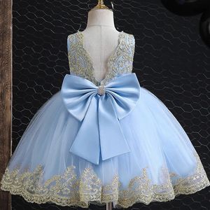 Princess Baby Birthday Party Dance Lace Dress Girl Ano Festa de Natal Big Bow Tutu Dress 240522