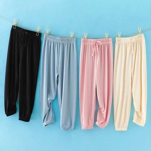 Children's Ice Silk Wide-Leg Pants 2023 Spring Summer Girls and Boys Draw-Out Lace Breathable Drape Loose Casual Trousers L2405