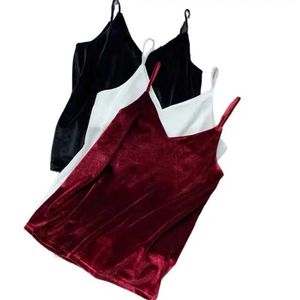 Frauen Tanks Camis Retro Damen Velvet Top sexy und elegante Spaghetti Schultergurt Top Elastic Summer Weste Solid V-Ausschnitt Casual Top Womens Clothing D240521