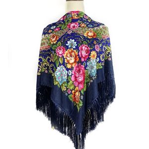 125 cm blommor tryckt ryska sjal retro nationell Ukraina Babushka fyrkantig bandana fransad halsduk kvinnors huvudduk kvinnlig hijab 240522