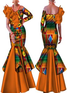 Danshiki Afrika Elbise Kadınlar için Bazin Ricme Oneshoulder Seksi Eğik Çekiş Düğün Elbise Geleneksel Afrika Giyim WY42242237601