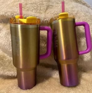 DHL NUOVE 40 once Cobrand Sunset Gradient Adventure Queencher H2.0 Tumbler Cups in acciaio inossidabile con manico in silicone Pagnello Neon Bianco Pink Verve Auto da viaggio GG0522