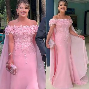 Pink Mermaid Mor till brudklänningarna Chiffon Lace Applique Evening Prom Formal Party Birthday Celebrity Gowns Dress 2024