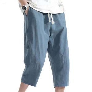 Mężczyzn Smokne Breczesy Niewłaścią bawełnę i lniany luźny trend w stylu koreańskim dziewięć punktów proste spodnie XL D