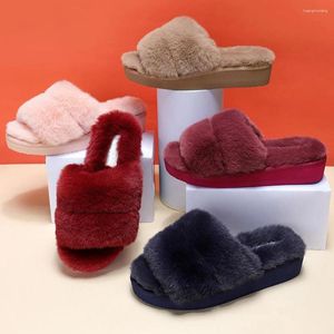Slippers Winter Warm Fashion Slipper Women Platform Wedge Slides Outside Fluffy Indoor Soft Plush Shoes Female