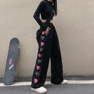 Pantaloni da donna primaverilo coreano amore piccante ragazza piccante sciolta dritta snella in alto gamba larga y2k donne streetwear