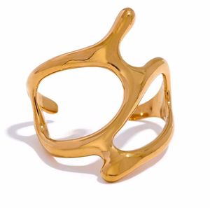 Design rostfritt stål kreativt geometriskt ihåligt öppet ring för kvinnor uttalande metall rost bevis minimalistiska smycken