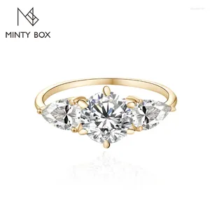 Cluster Rings Mintybox Moissanite 10K 14K Yellow Gold Three Stone For Women D VVS1 Round Pear Shape Engagement Fine Wedding Ring Jewelry