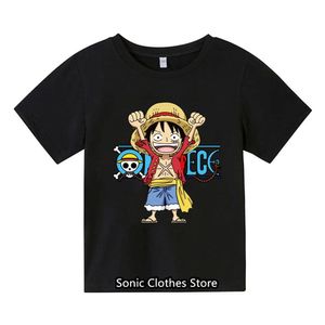 En bit tshirt barn kläder barn ren bomull t-shirt cool tecknad anime sommar avslappnad toppar tee luffy pojke flickor streetwear l2405