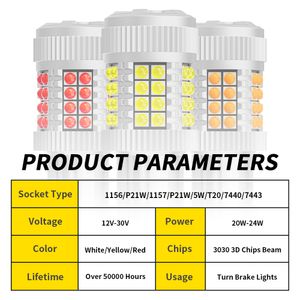 2x High Power LED -billjus Tillbehör PY21W BAU15S BA15S 1156 P21W P21/5W 1157 7440 7443 Turn Signall Lamp Indicator Brake BULB BULB