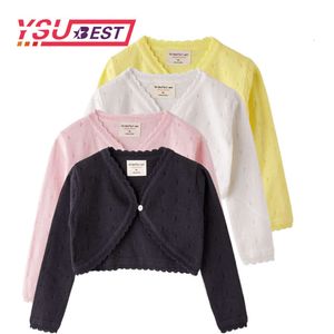 Новый весенний осенний корейский стиль девочек V-образный выпуск One Button Cotton Cotton Cardigan Coat Carding Kids's Sweater L2405