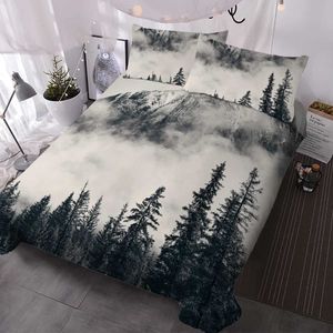 Set di biancheria da letto Set di design di montagna e albero Cover del piumone decorativo con 2 shams H240522