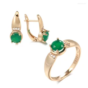 Серьги ожерелья устанавливают Kinel Emerald Clound Cut Cut Натуральные наборы циркона для женщин 585 розового золота.