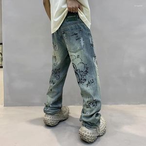 Men's Jeans High Street Handsome Personalized Graffiti Printing Casual Pants Spring And Summer Models Trend Loose Straight