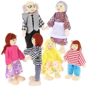 Dolls Dolls 6 pezzi di giocattoli in legno Famiglia Dolls Game House Gifts Cartoon Puppets Parents and Childrens Set di giochi S2452202 S2452203