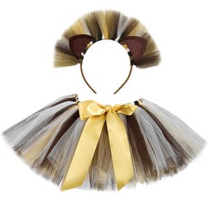 Saias Animal Lion Girl Tutu Childrens Skiing Halloween Roupeding Criança criança bebê Fluffy Tutu Childrens Ski Ski Set Y240522