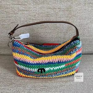 Designer shoulder bag rainbow summer woven beach tote cotton embroidered knitting shopping bags colorful holiday soft clutch wallet purse