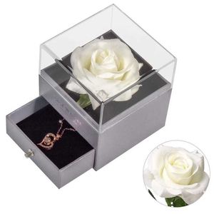 Objetos decorativos Figuras Caixa de jóias de rosas eterna retendo armazenamento de anel de flor com colar para sempre amor garotas presente de aniversário h240521 tqvv