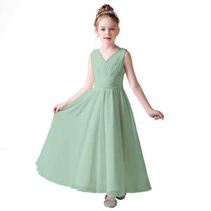 Christening dresses Dideyttawl Chiffon Youth Bridal Dress 2024 Sleeveless Flower Girl Wedding V-neck Childrens First Youth Gathering Q240521