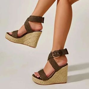 Sandals Wedges Strap Women Fashion For Solid Shoes Casual Buckle Ladies Roman Women's 44d 's