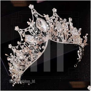 Designer Headpieces Wedding Crown Pageant King Queen Bridal Tiara Chinese Hair Accessories Head Jewelry Fashion Headpiece Large Crystal Bride Hairban Dhyej 974