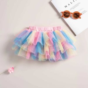 Skirts Summer Girls Tutu Skirt 1-4Y Children Rainbow Princess Mini Skirts Toddler Girl Cute Skirts Y240522