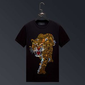 Hot Diamond Tiger Head T-shirt Mens Kort ärm 2024 Nytt sommarmodemärke Mens mångsidig lös rund halshal